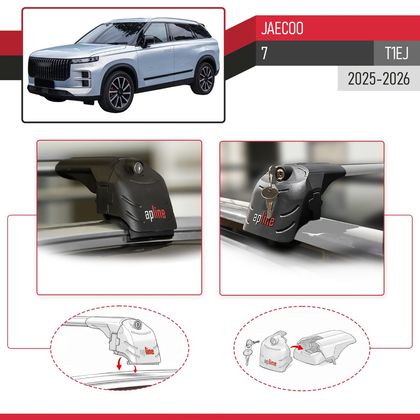 Compatible avec JAECOO 7 (T1EJ) 2025-2026 ACE-2 modèle Barres de Toit Railing Porte-Bagages de Voiture Gris Aluminium Barres