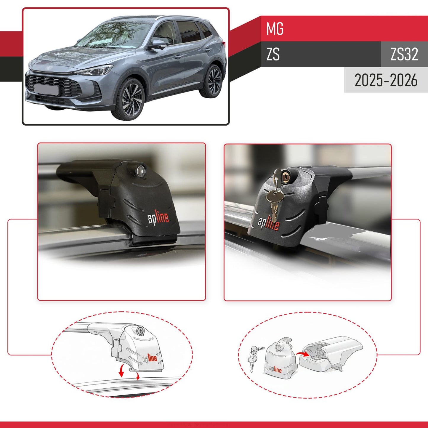 Compatible avec MG ZS (ZS32) 2025-2026 ACE-2 modèle Barres de Toit Railing Porte-Bagages de Voiture Gris Aluminium Barres