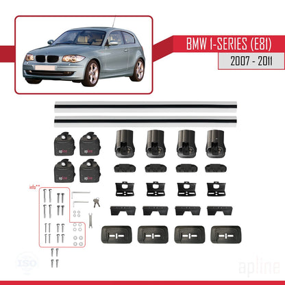 Compatible avec BMW Série 1 (E81) 2007-2011 ACE-3 Barres de Toit Railing Porte-Bagages de Voiture Gris Aluminium 2 Barres