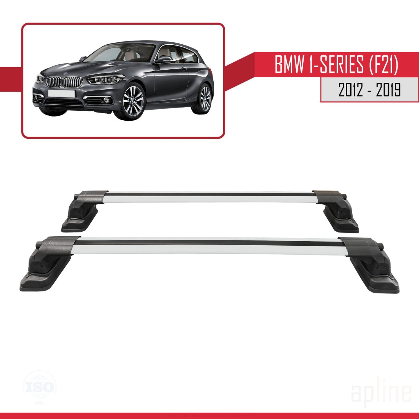 Compatible avec BMW Série 1 (F21) 2012-2019 ACE-3 Barres de Toit Railing Porte-Bagages de Voiture Gris Aluminium 2 Barres