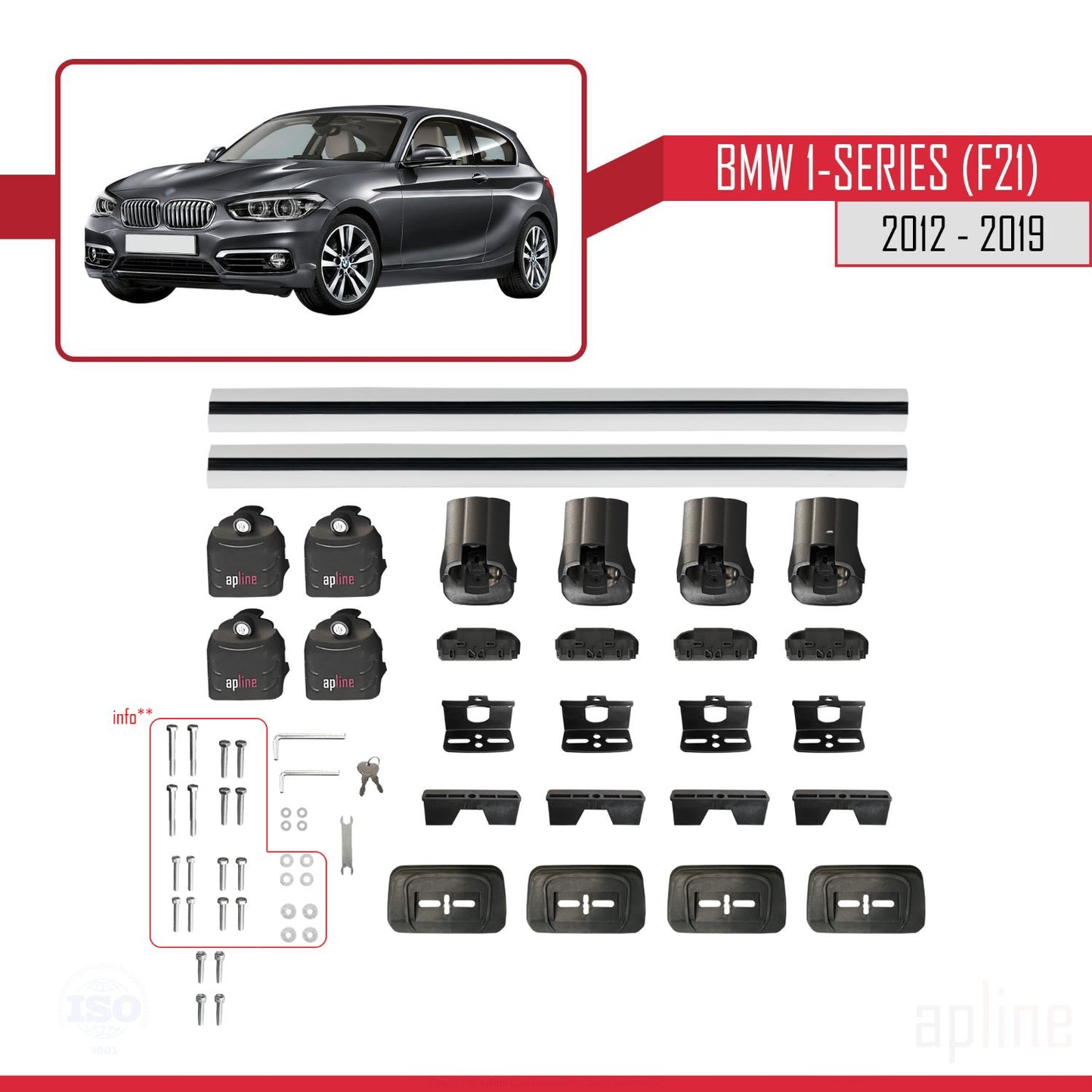 Compatible avec BMW Série 1 (F21) 2012-2019 ACE-3 Barres de Toit Railing Porte-Bagages de Voiture Gris Aluminium 2 Barres