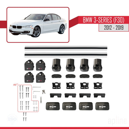 Compatible avec BMW Série 3 (F30) 2012-2019 ACE-3 Barres de Toit Railing Porte-Bagages de Voiture Gris Aluminium 2 Barres