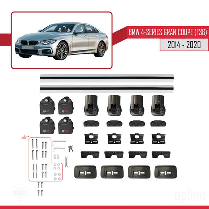 Kompatibel mit BMW 4er Gran Coupé (F36) 2014-2020 ACE-3 Dachgepäckträger, graues Aluminium, 2 Querträger