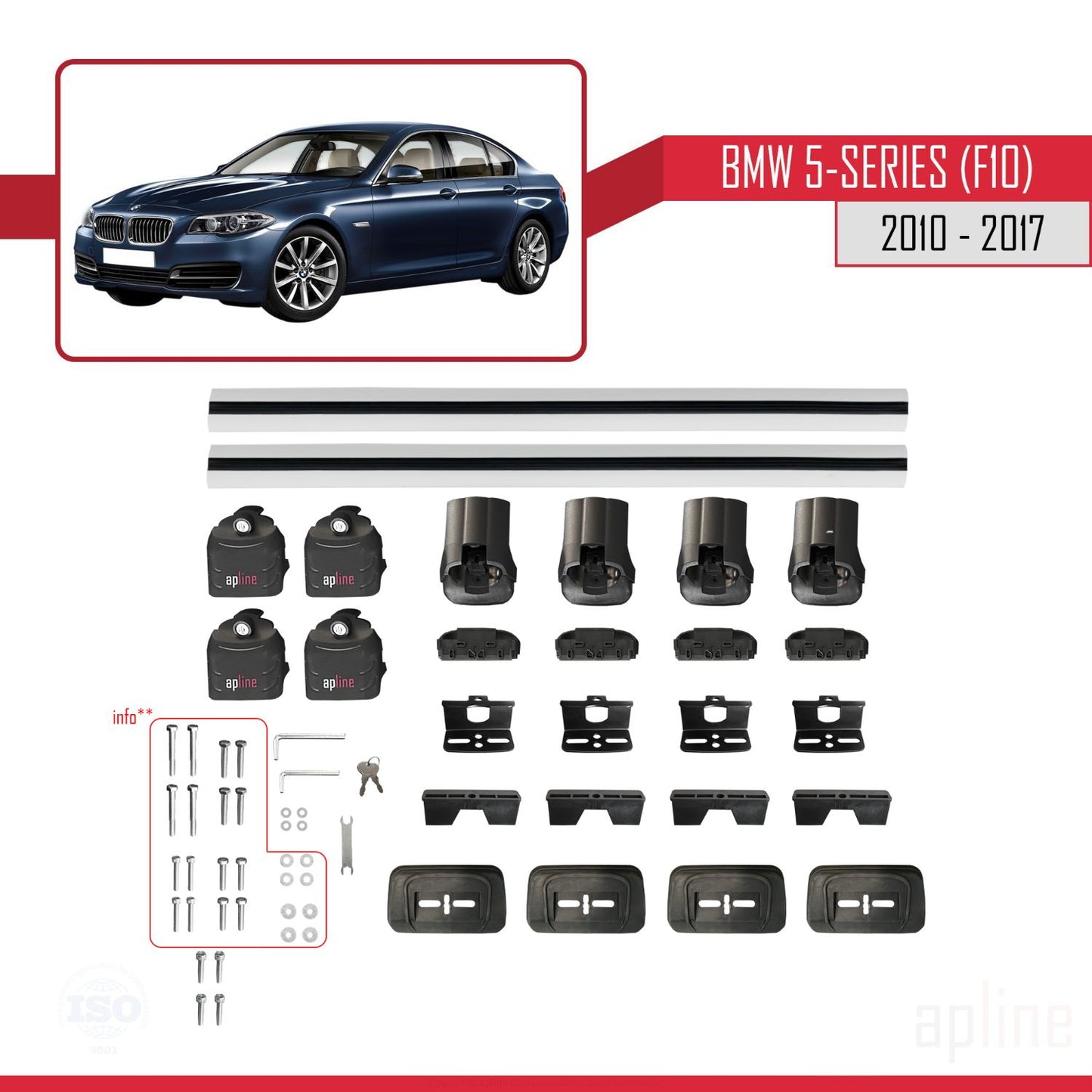 Compatible avec BMW Série 5 (F10) 2010-2017 ACE-3 Barres de Toit Railing Porte-Bagages de Voiture Gris Aluminium 2 Barres