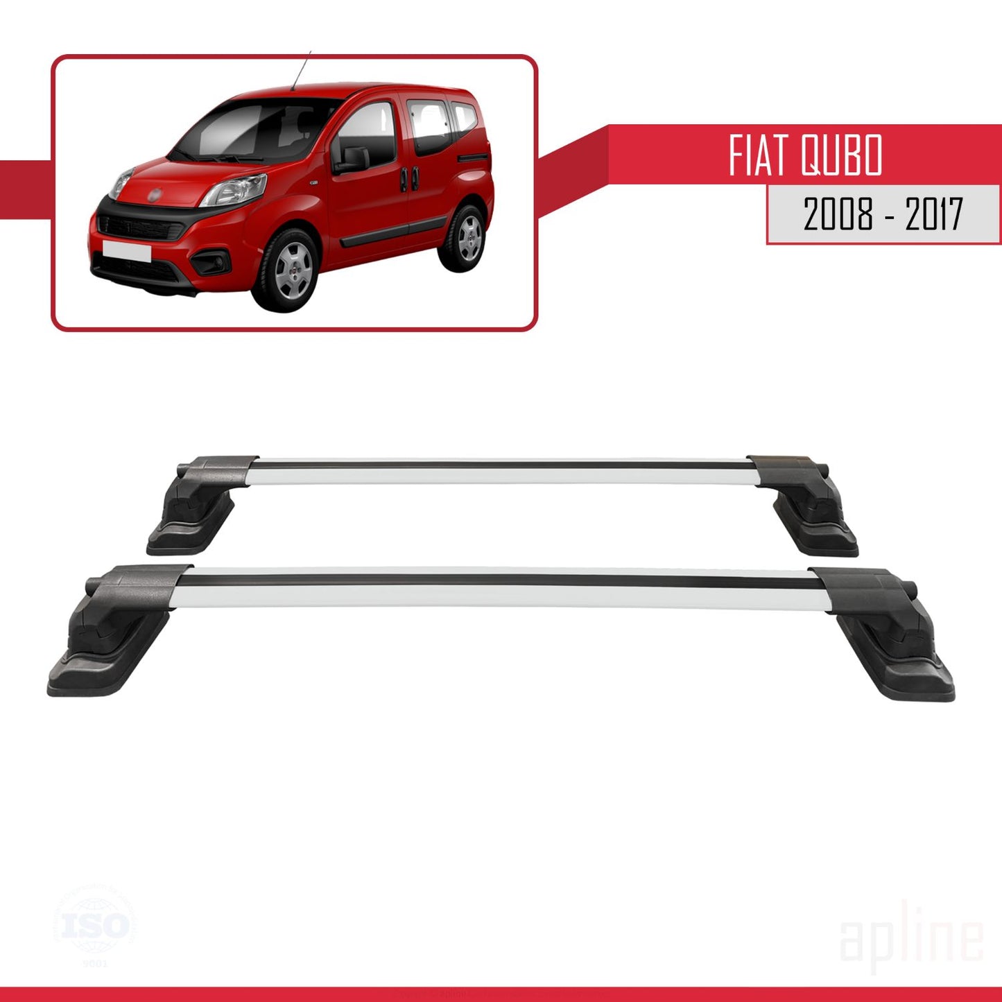 Compatible avec Fiat Qubo 2008-2017 ACE-3 Barres de Toit Railing Porte-Bagages de Voiture Gris Aluminium 2 Barres