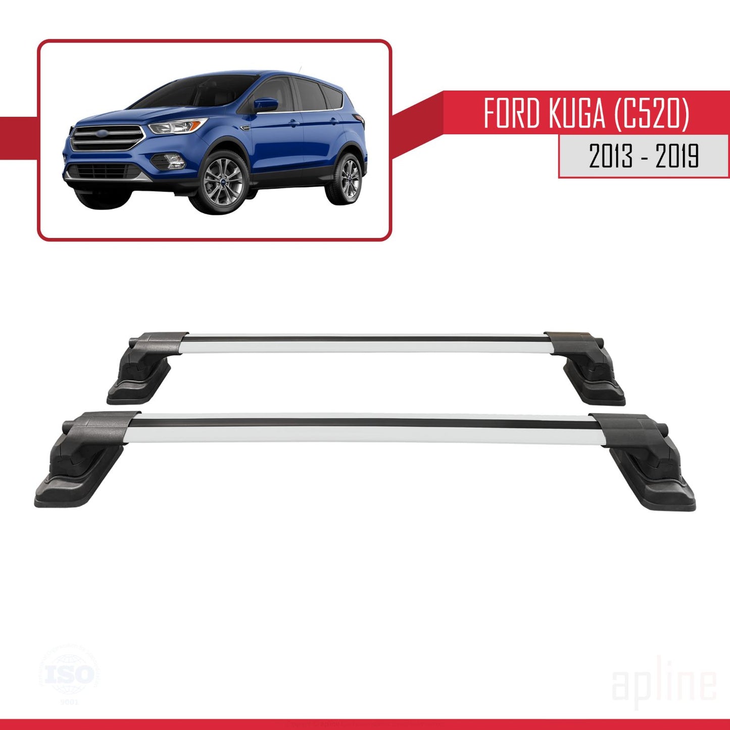 Compatible avec Ford Kuga (C520) 2013-2019 ACE-3 Barres de Toit Railing Porte-Bagages de Voiture Gris Aluminium 2 Barres