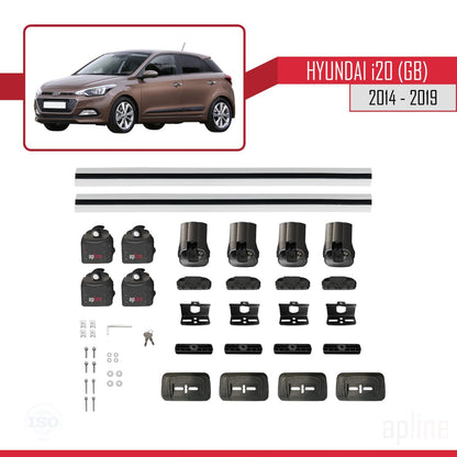 Compatible avec Hyundai i20 (GB) 2014-2019 ACE-3 Barres de Toit Railing Porte-Bagages de Voiture Gris Aluminium 2 Barres