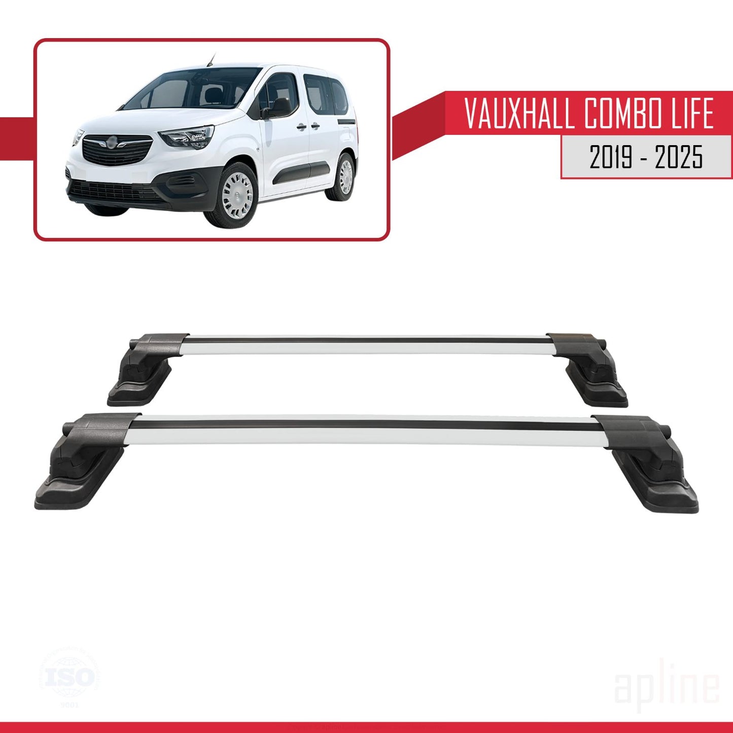 Compatible avec Vauxhall Combo Life 2019-2025 ACE-3 Barres de Toit Railing Porte-Bagages de Voiture Gris Aluminium 2 Barres