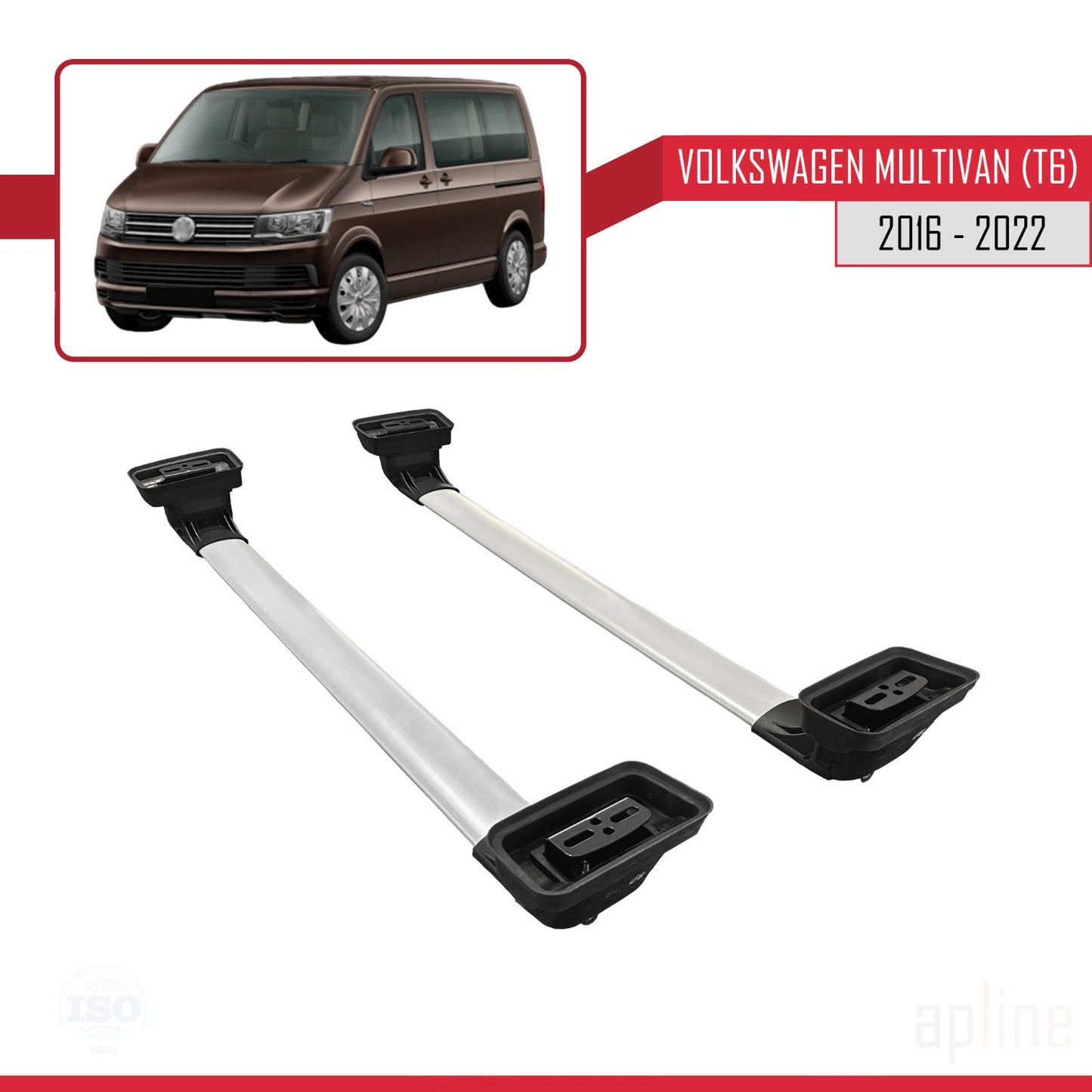 Compatible avec Volkswagen Multivan (T6) 2016-2022 ACE-3 Barres de Toit Railing Porte-Bagages de Voiture Gris Aluminium 2 Barres