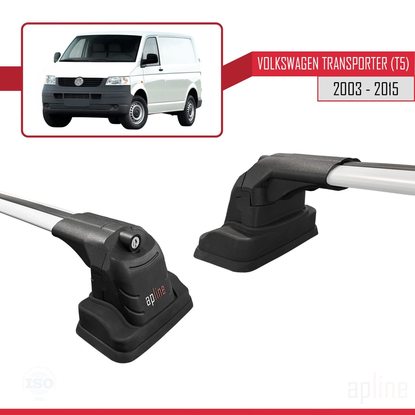 Compatible avec Volkswagen Transporter (T5) 2003-2015 ACE-3 Barres de Toit Railing Porte-Bagages de Voiture Gris Aluminium 2 Barres