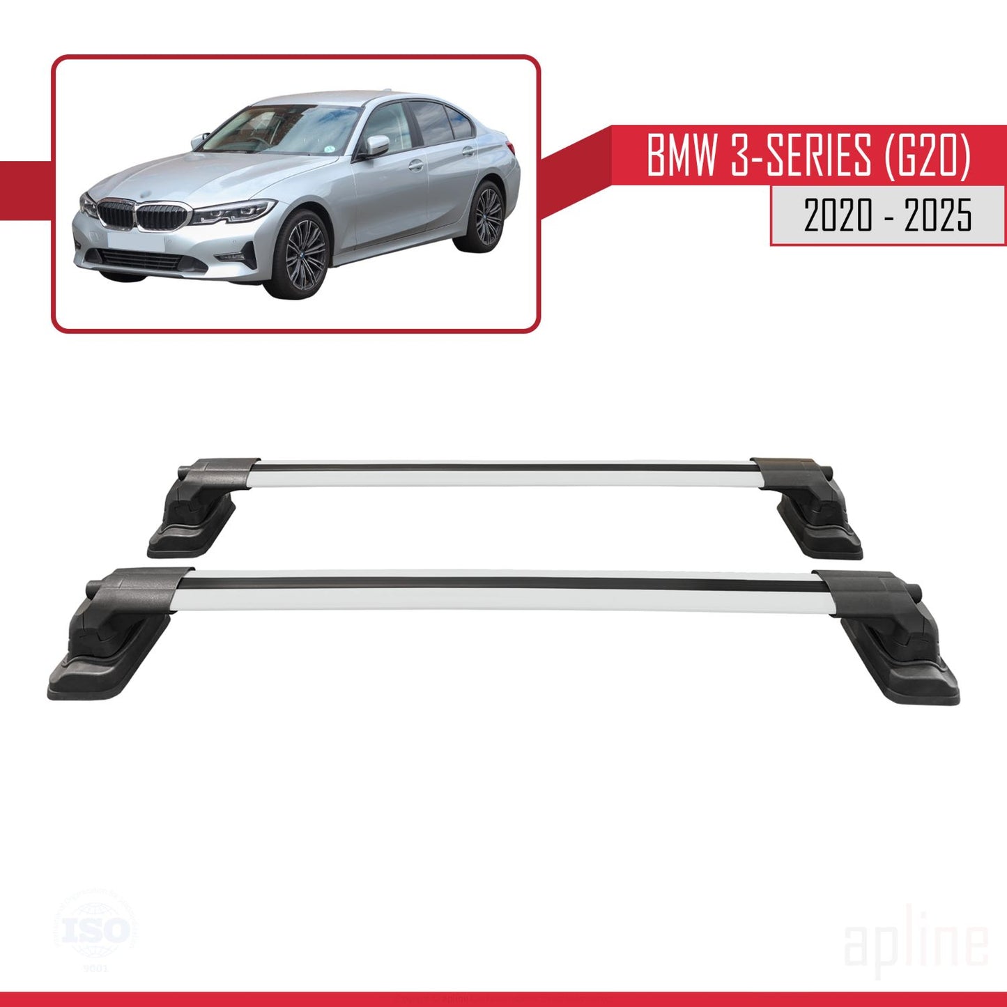 Compatible avec BMW Série 3 (G20) 2020-2025 ACE-3 Barres de Toit Railing Porte-Bagages de Voiture Gris Aluminium 2 Barres
