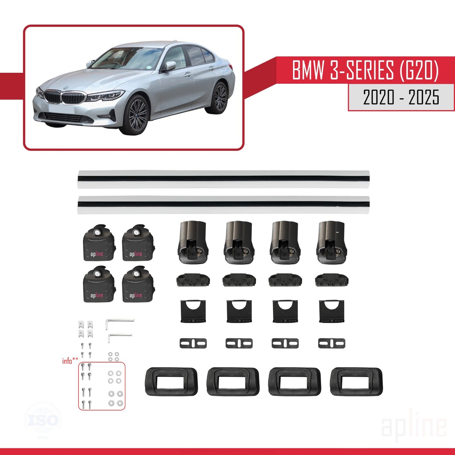 Compatible avec BMW Série 3 (G20) 2020-2025 ACE-3 Barres de Toit Railing Porte-Bagages de Voiture Gris Aluminium 2 Barres