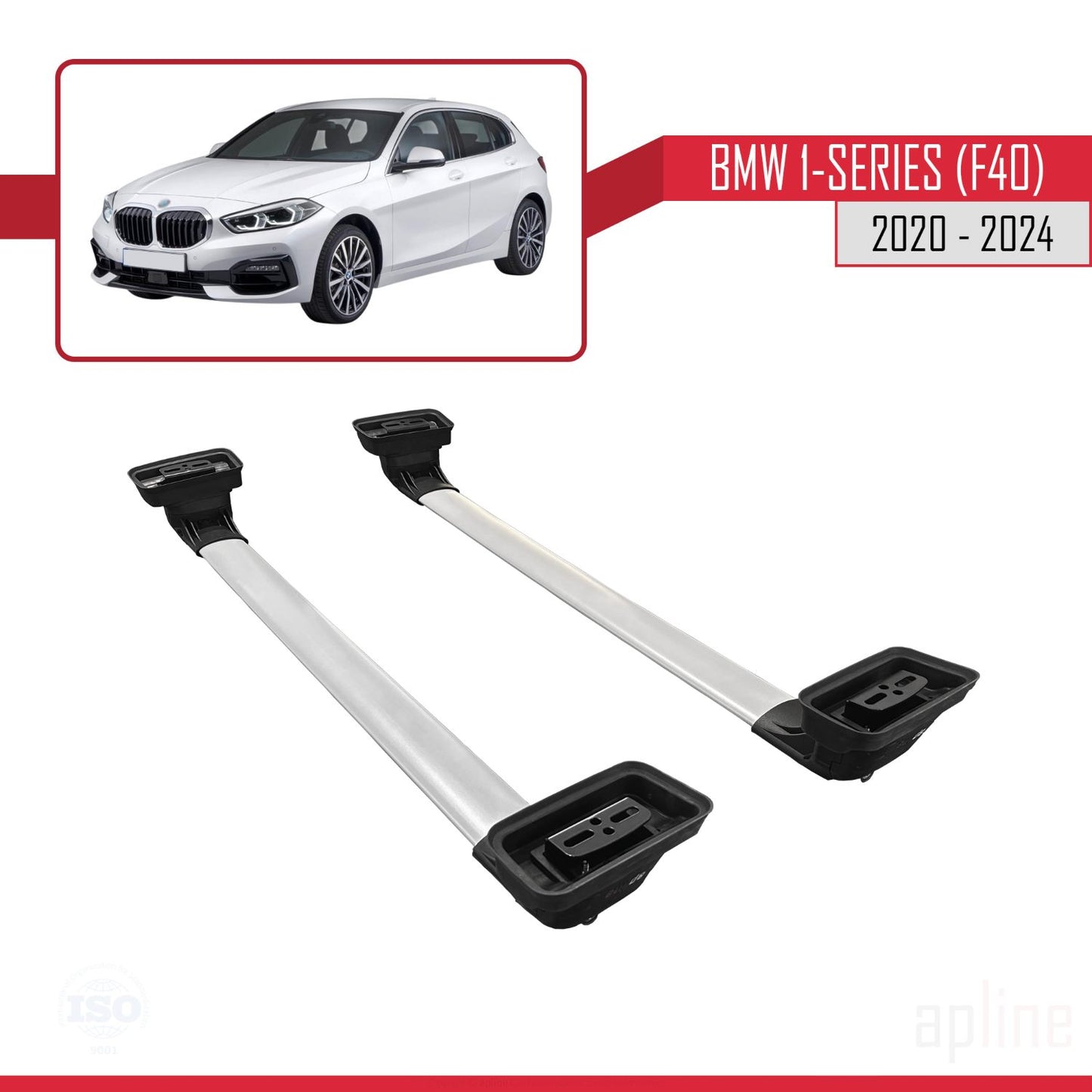 Compatible avec BMW Série 1 (F40) 2020-2024 ACE-3 Barres de Toit Railing Porte-Bagages de Voiture Gris Aluminium 2 Barres