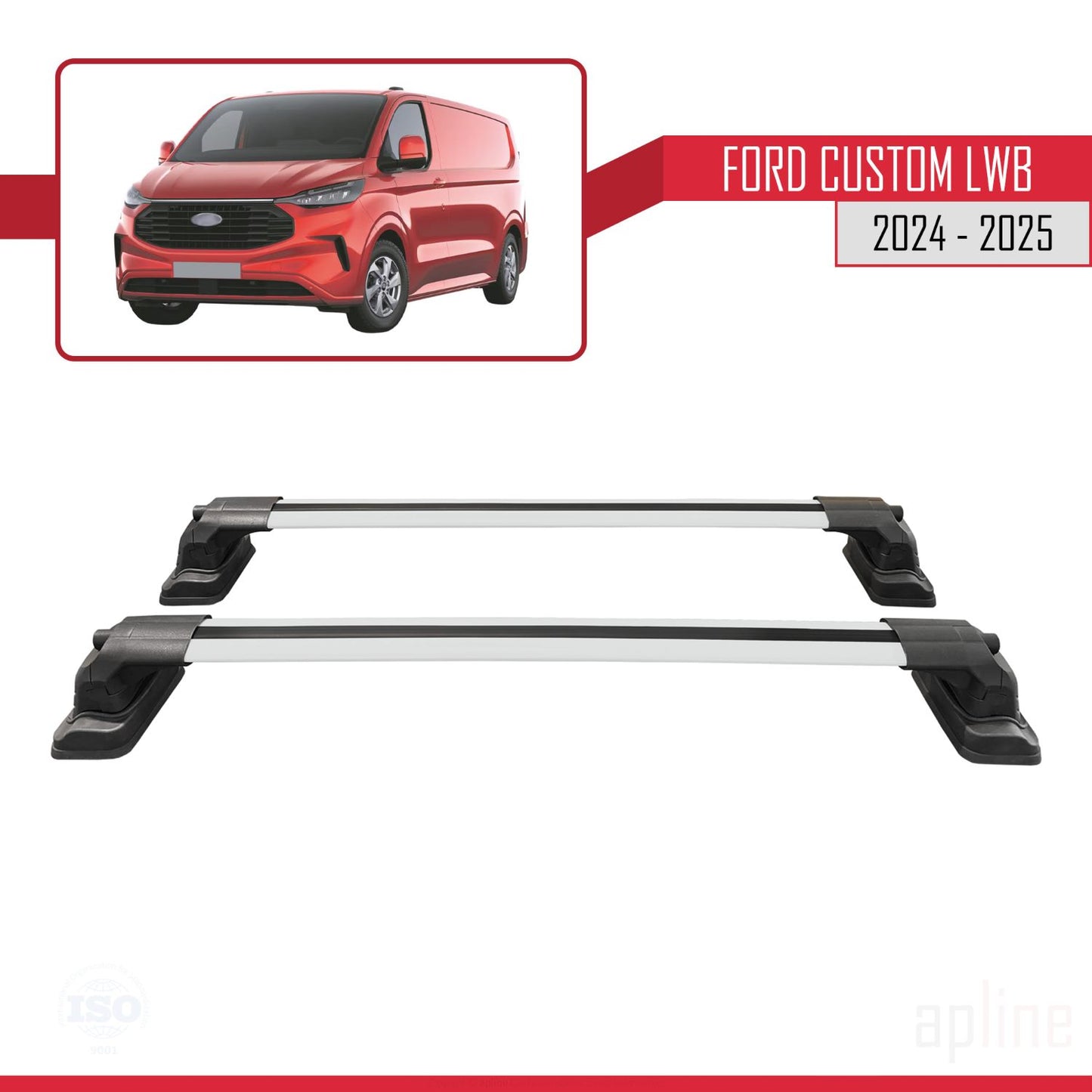 Compatible avec Ford Custom 2024-2025 ACE-3 Barres de Toit Railing Porte-Bagages de Voiture Gris Aluminium 2 Barres