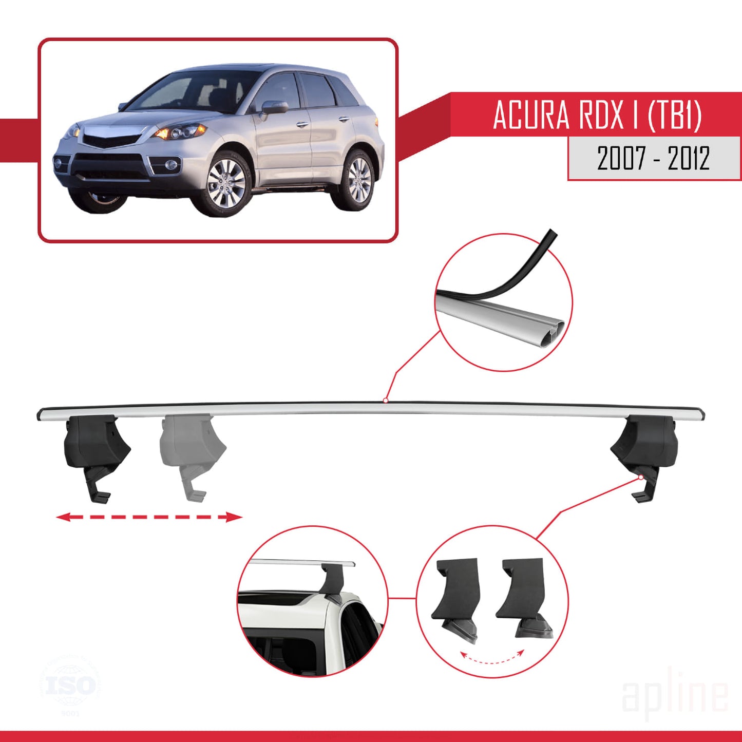 Compatible avec Acura RDX (TB1/2) 2007-2012 ACE-4 Barres de Toit Railing Porte-Bagages de Voiture Gris Aluminium 2 Barres