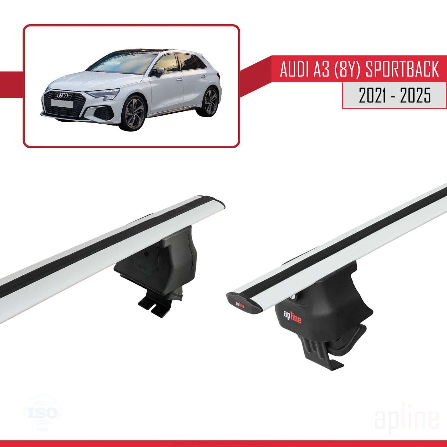 Compatible avec A3 (8Y) Sportback 2020-2025 ACE-4 Barres de Toit Railing Porte-Bagages de Voiture Gris Aluminium 2 Barres