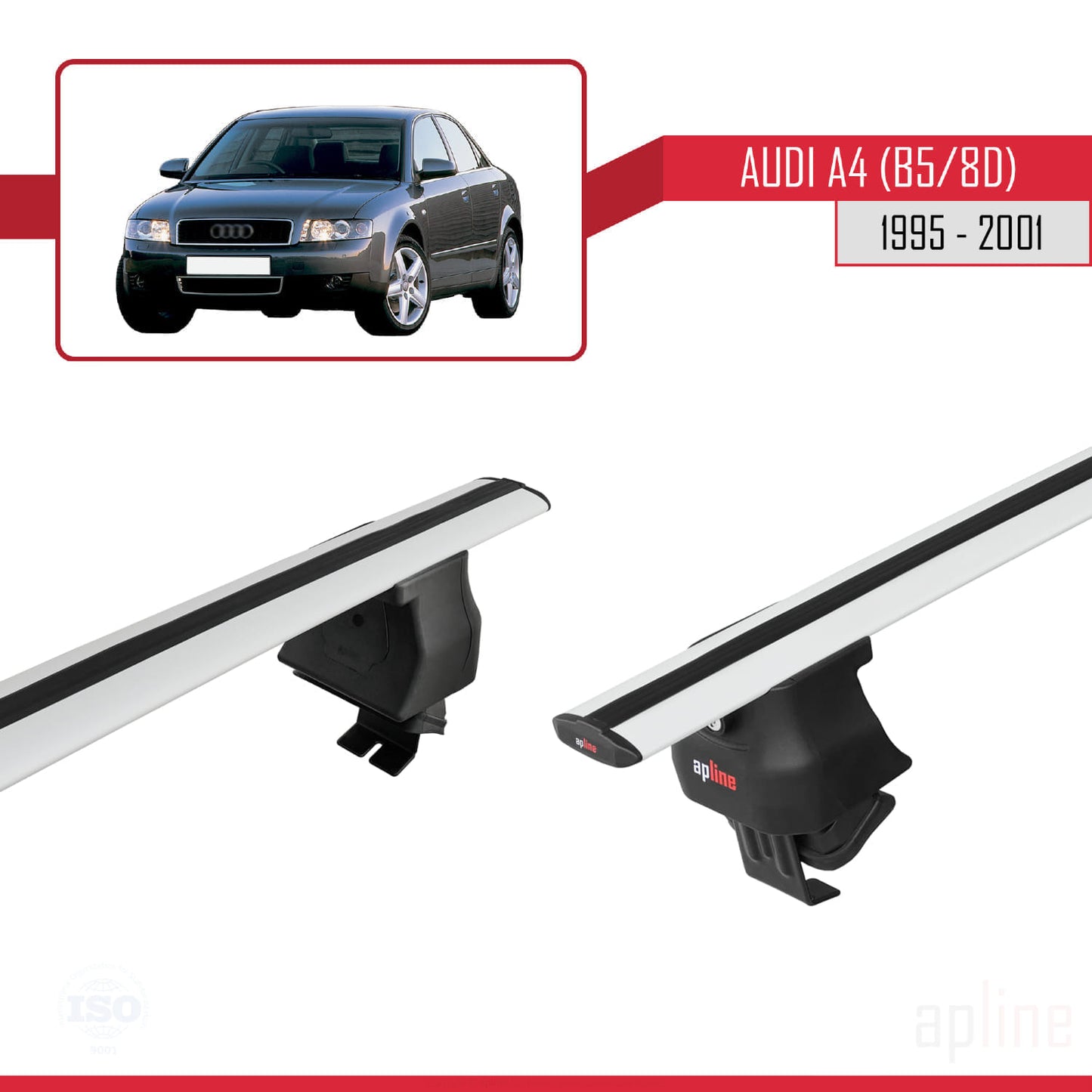 Compatible avec A4 (B5) 1995-2001 ACE-4 Barres de Toit Railing Porte-Bagages de Voiture Gris Aluminium 2 Barres