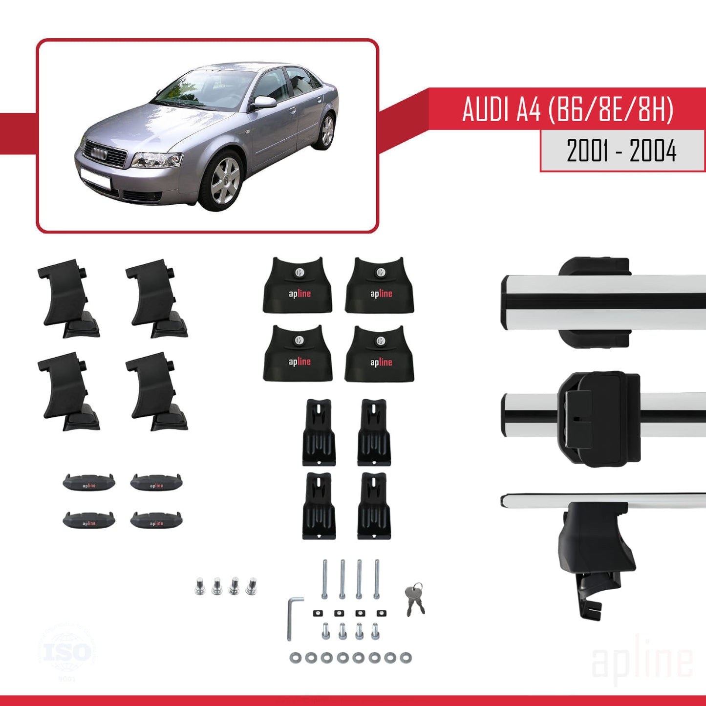 Compatible avec A4 (B6) 2001-2004 ACE-4 Barres de Toit Railing Porte-Bagages de Voiture Gris Aluminium 2 Barres