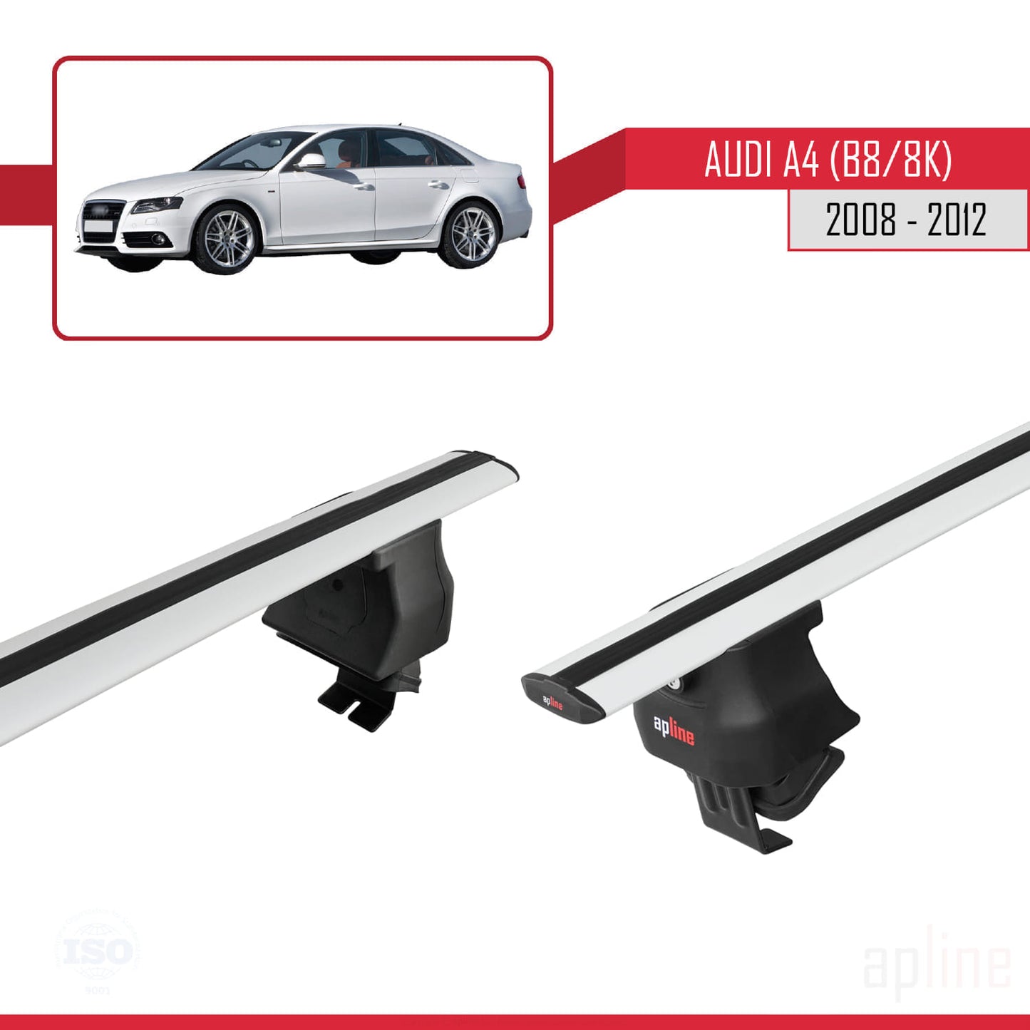 Compatible avec A4 (B8) Pre-Facelift 2008-2012 ACE-4 Barres de Toit Railing Porte-Bagages de Voiture Gris Aluminium 2 Barres
