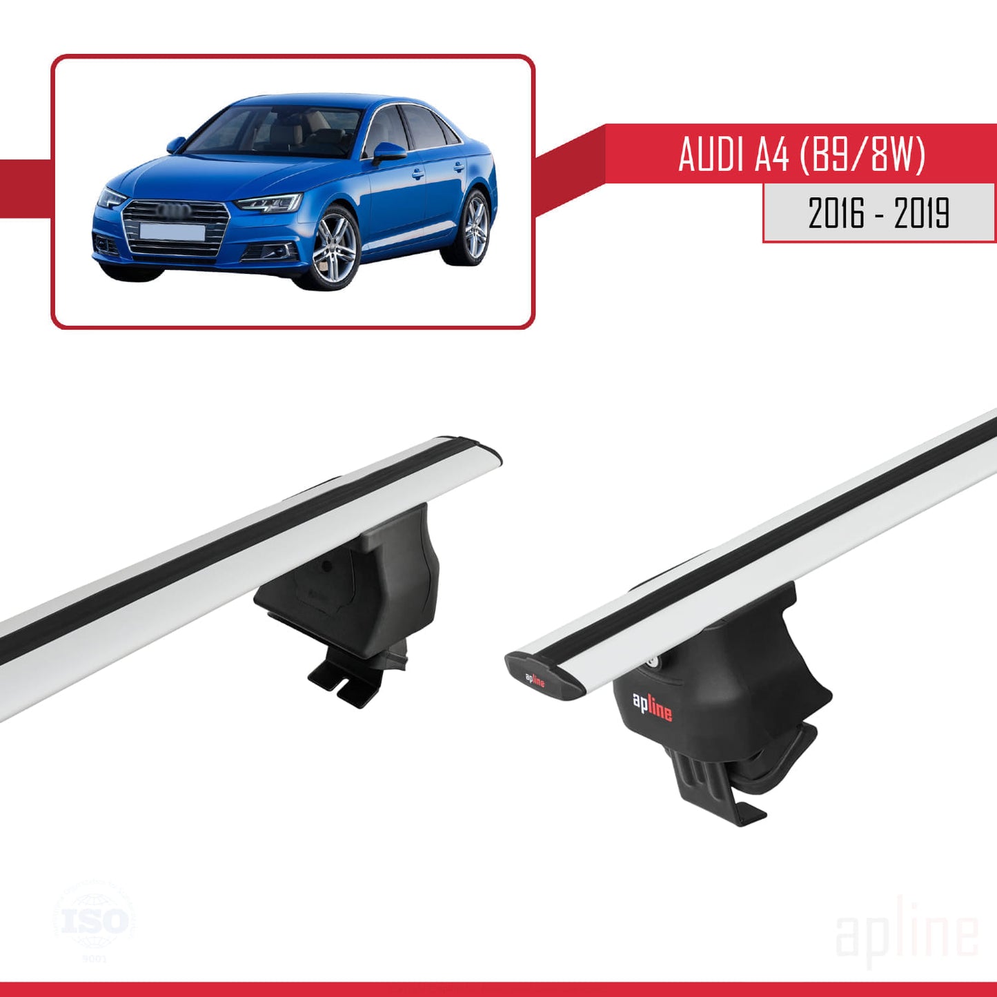 Compatible avec A4 (B9) Pre-Facelift 2016-2019 ACE-4 Barres de Toit Railing Porte-Bagages de Voiture Gris Aluminium 2 Barres