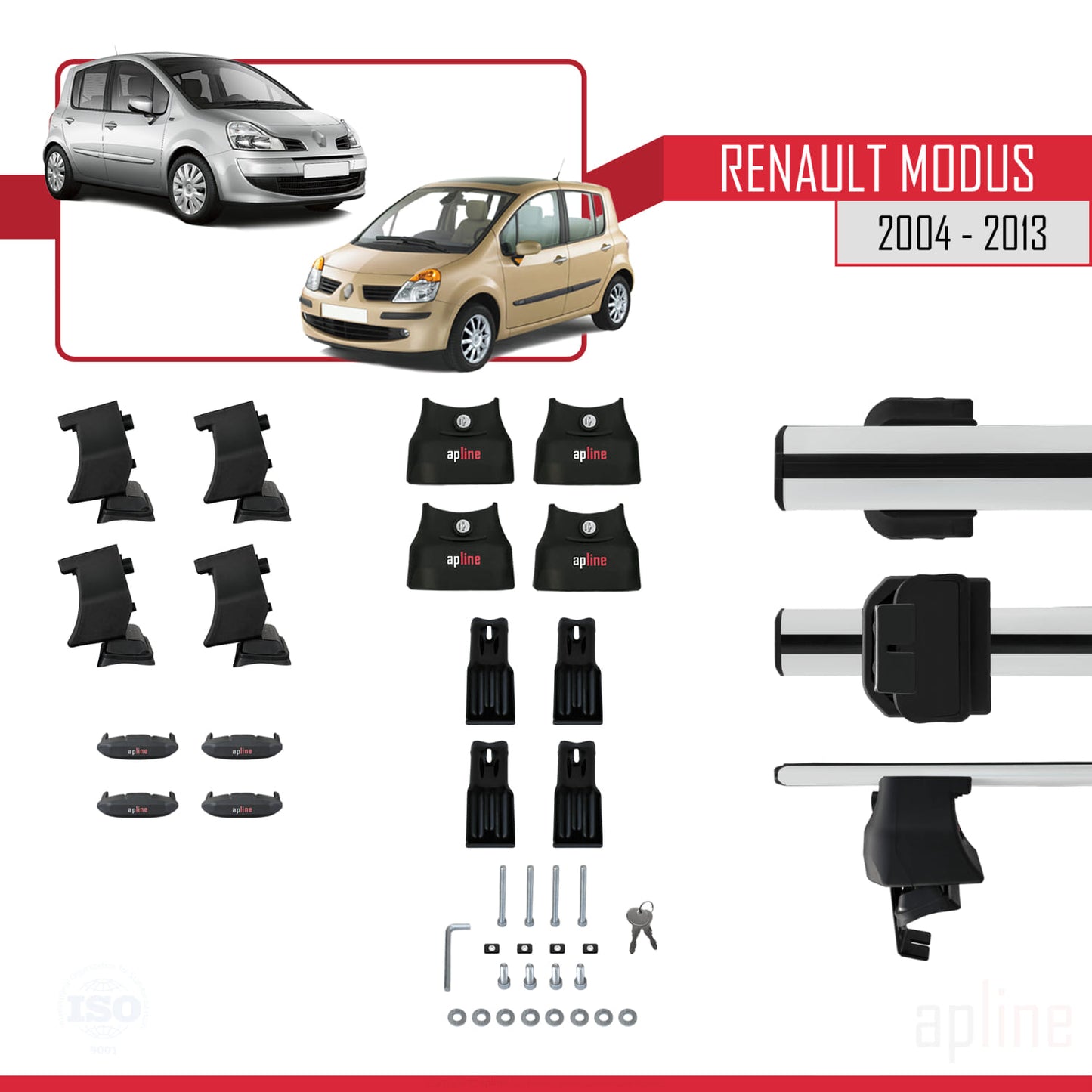 Compatible avec Renault Modus 2004-2013 ACE-4 Barres de Toit Railing Porte-Bagages de Voiture Gris Aluminium 2 Barres