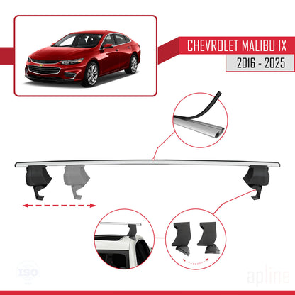 Compatible avec Chevrolet Malibu IX 2016-2025 ACE-4 Barres de Toit Railing Porte-Bagages de Voiture Gris Aluminium 2 Barres