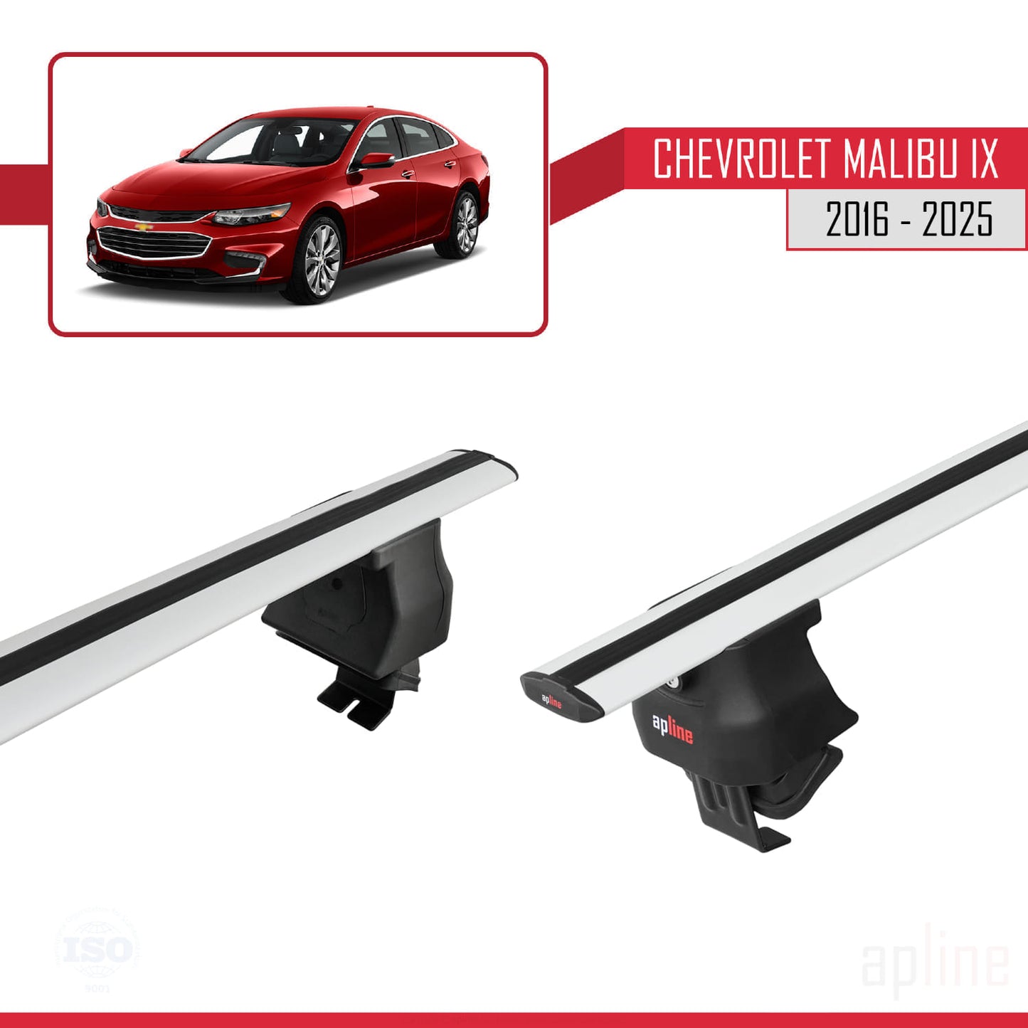 Compatible avec Chevrolet Malibu IX 2016-2025 ACE-4 Barres de Toit Railing Porte-Bagages de Voiture Gris Aluminium 2 Barres