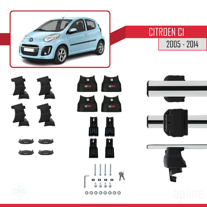 Compatible avec Citroen C1 2005-2014 ACE-4 Barres de Toit Railing Porte-Bagages de Voiture Gris Aluminium 2 Barres