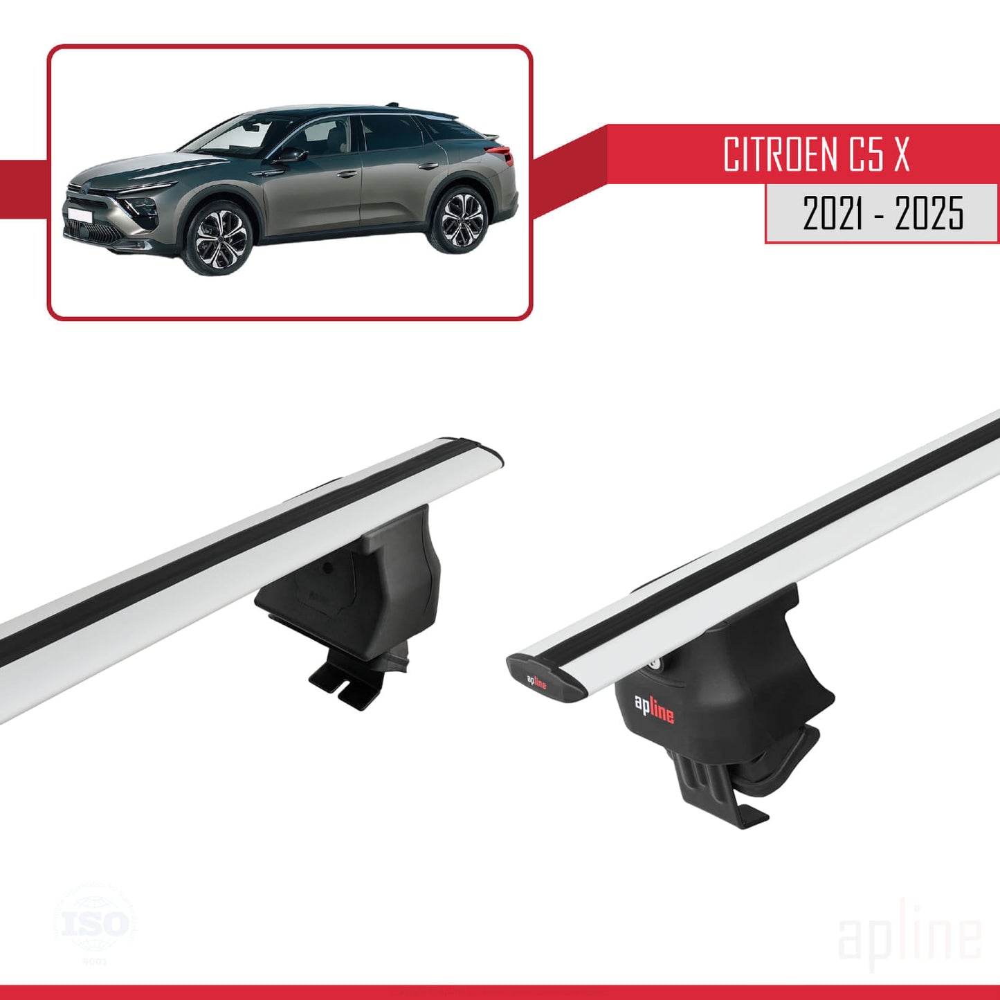 Compatible avec Citroen C5 X (E43) 2021-2025 ACE-4 Barres de Toit Railing Porte-Bagages de Voiture Gris Aluminium 2 Barres