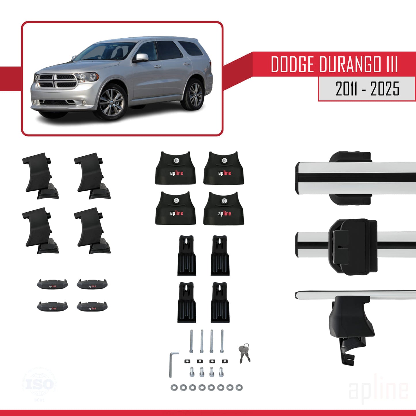 Compatible with Dodge Durango 3 2011-2025 ACE-4 Car Roof Rack Cross Bar Grey Aluminium 2 Bars