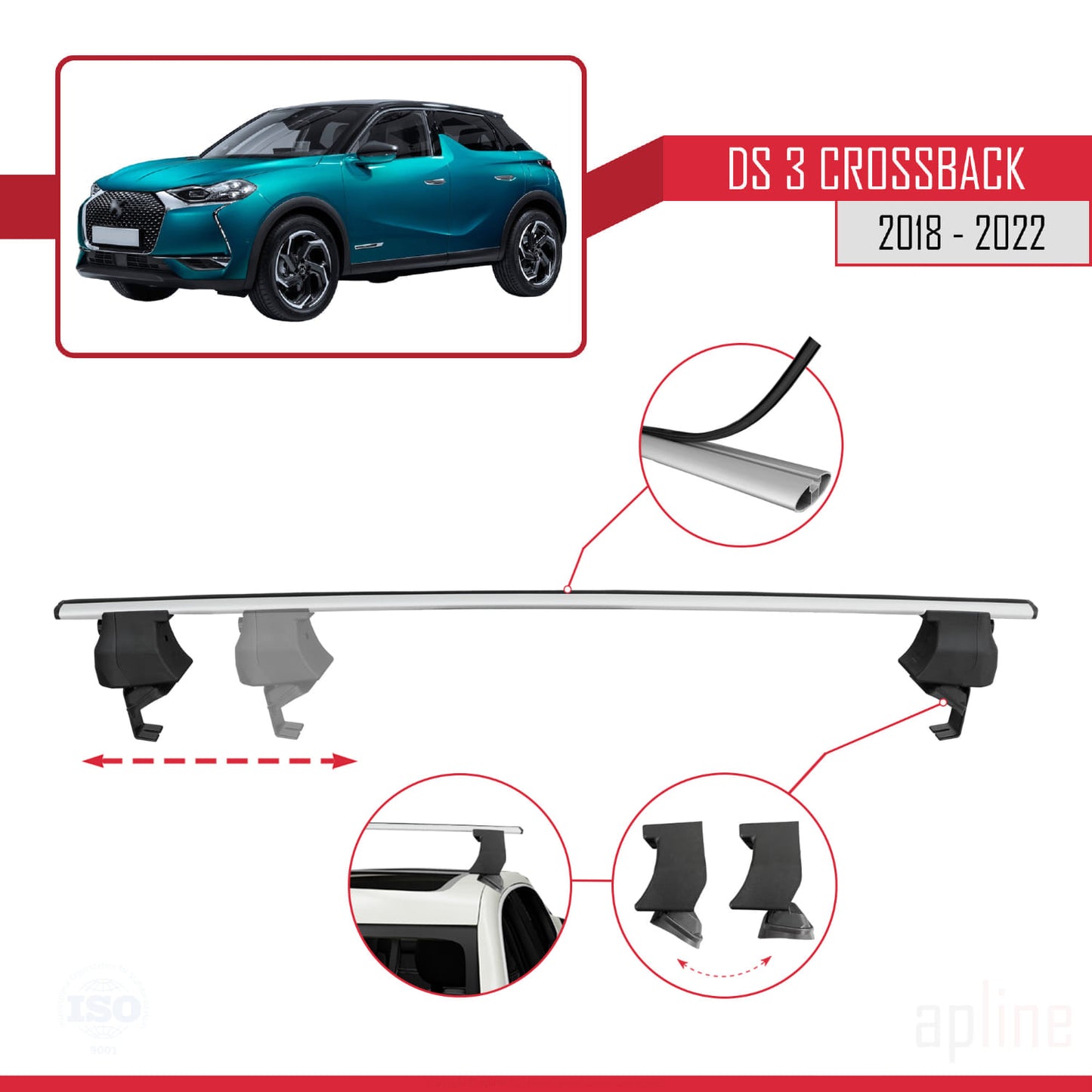 Compatible avec DS 3 Crossback 2018-2022 ACE-4 Barres de Toit Railing Porte-Bagages de Voiture Gris Aluminium 2 Barres