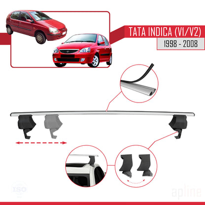 Compatible with Tata Indica (V1/V2) 1998-2008 ACE-4 Car Roof Rack Cross Bar Grey Aluminium 2 Bars