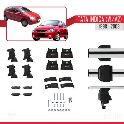 Compatible with Tata Indica (V1/V2) 1998-2008 ACE-4 Car Roof Rack Cross Bar Grey Aluminium 2 Bars