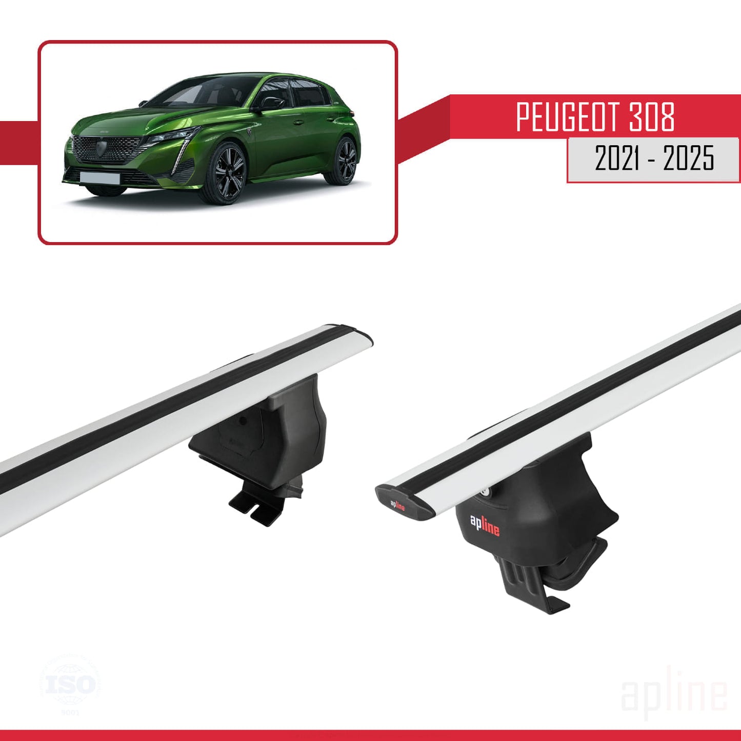Compatible avec Peugeot 308 III (P5) 2021-2025 ACE-4 Barres de Toit Railing Porte-Bagages de Voiture Gris Aluminium 2 Barres