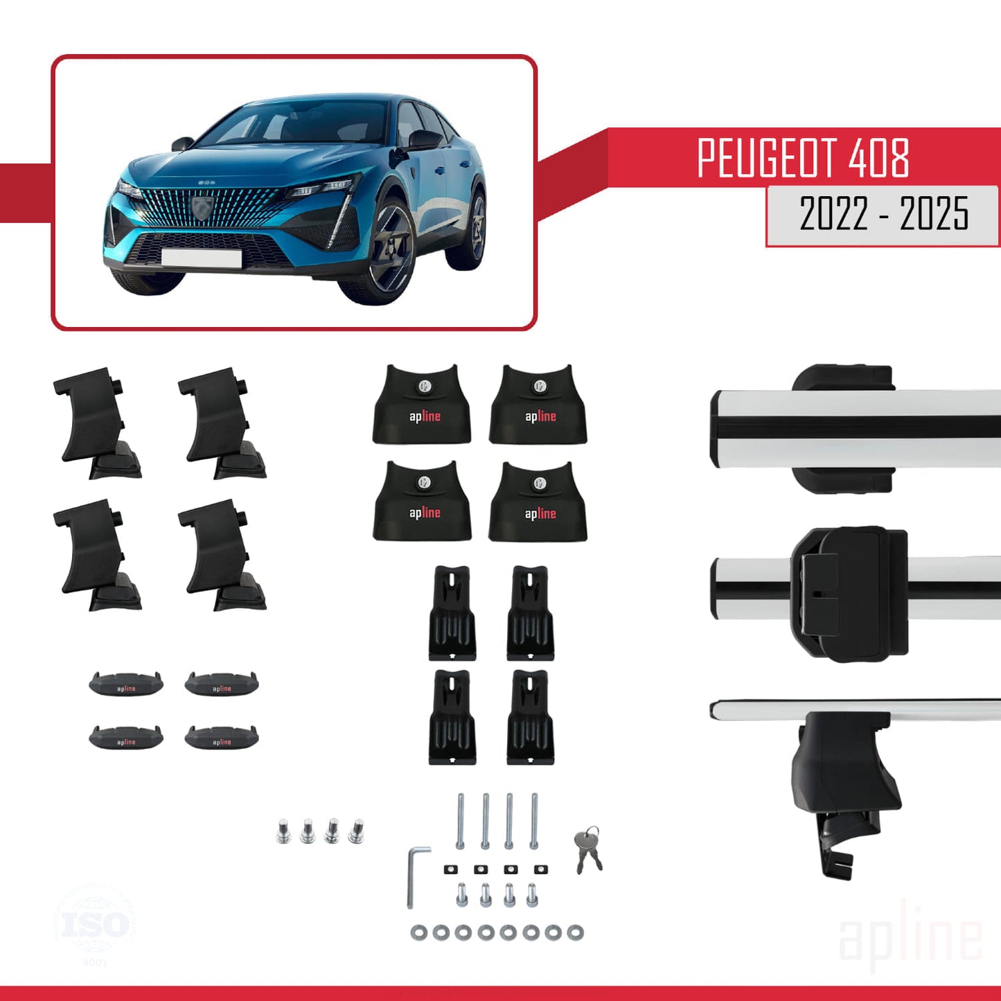 Compatible avec Peugeot 408 (P54) 2022-2025 ACE-4 Barres de Toit Railing Porte-Bagages de Voiture Gris Aluminium 2 Barres