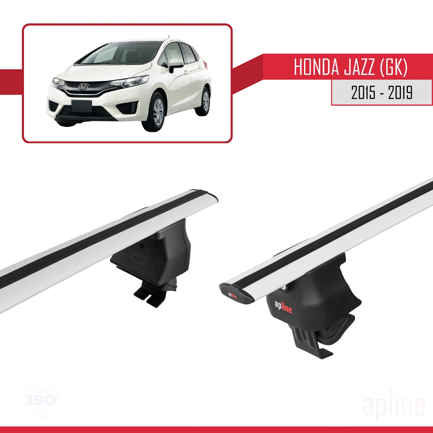 Compatible avec Honda Jazz 3 (GK) 2015-2019 ACE-4 Barres de Toit Railing Porte-Bagages de Voiture Gris Aluminium 2 Barres