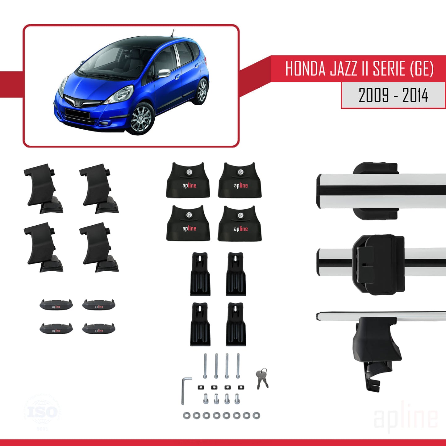 Compatible with Honda Jazz 2 (GE) 2009-2014 ACE-4 Car Roof Rack Cross Bar Grey Aluminium 2 Bars
