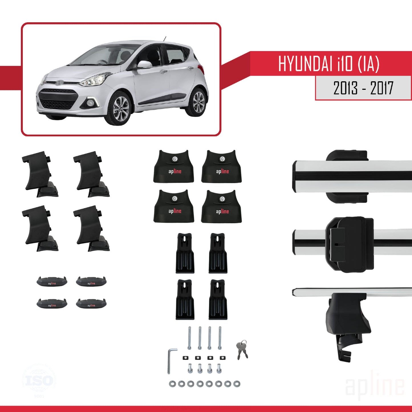 Compatible avec Hyundai i10 II (IA) Pre-Facelift 2013-2017 ACE-4 Barres de Toit Railing Porte-Bagages de Voiture Gris Aluminium 2 Barres