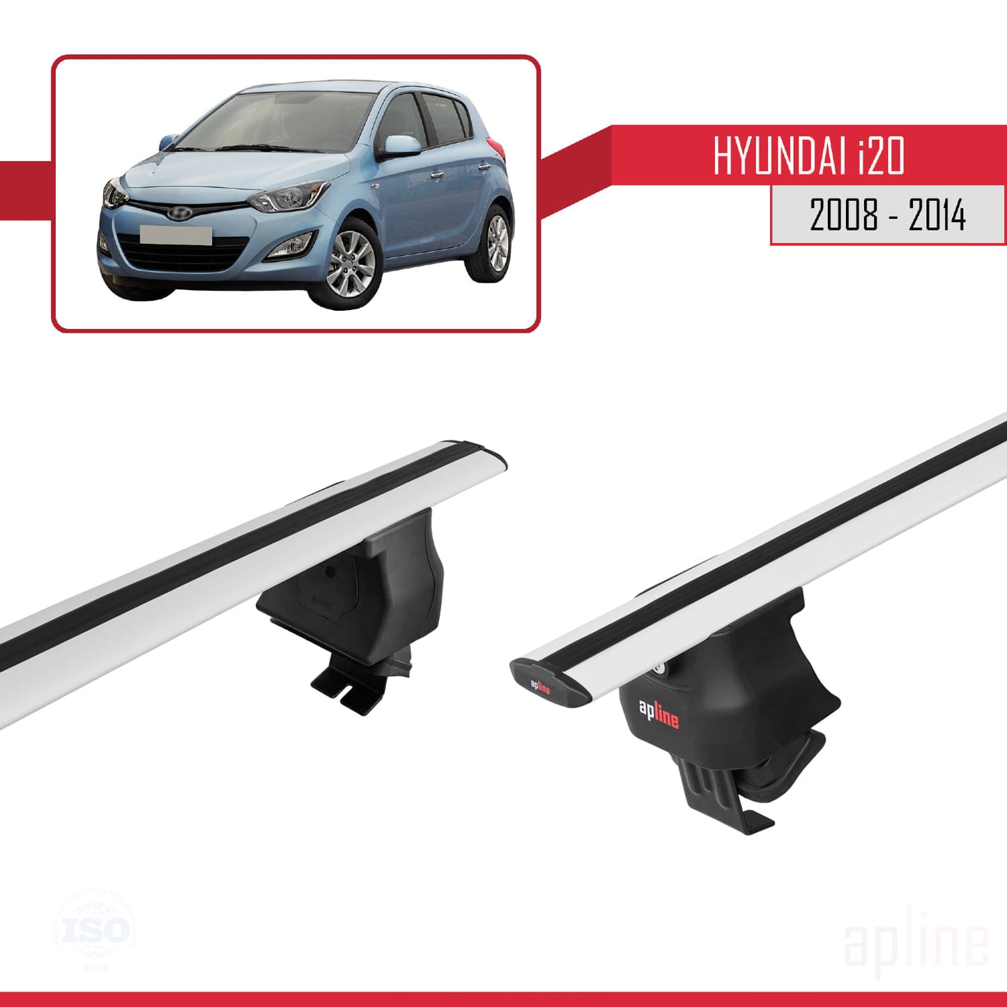 Compatible with Hyundai i20 (PB) 2008-2014 ACE-4 Car Roof Rack Cross Bar Grey Aluminium 2 Bars