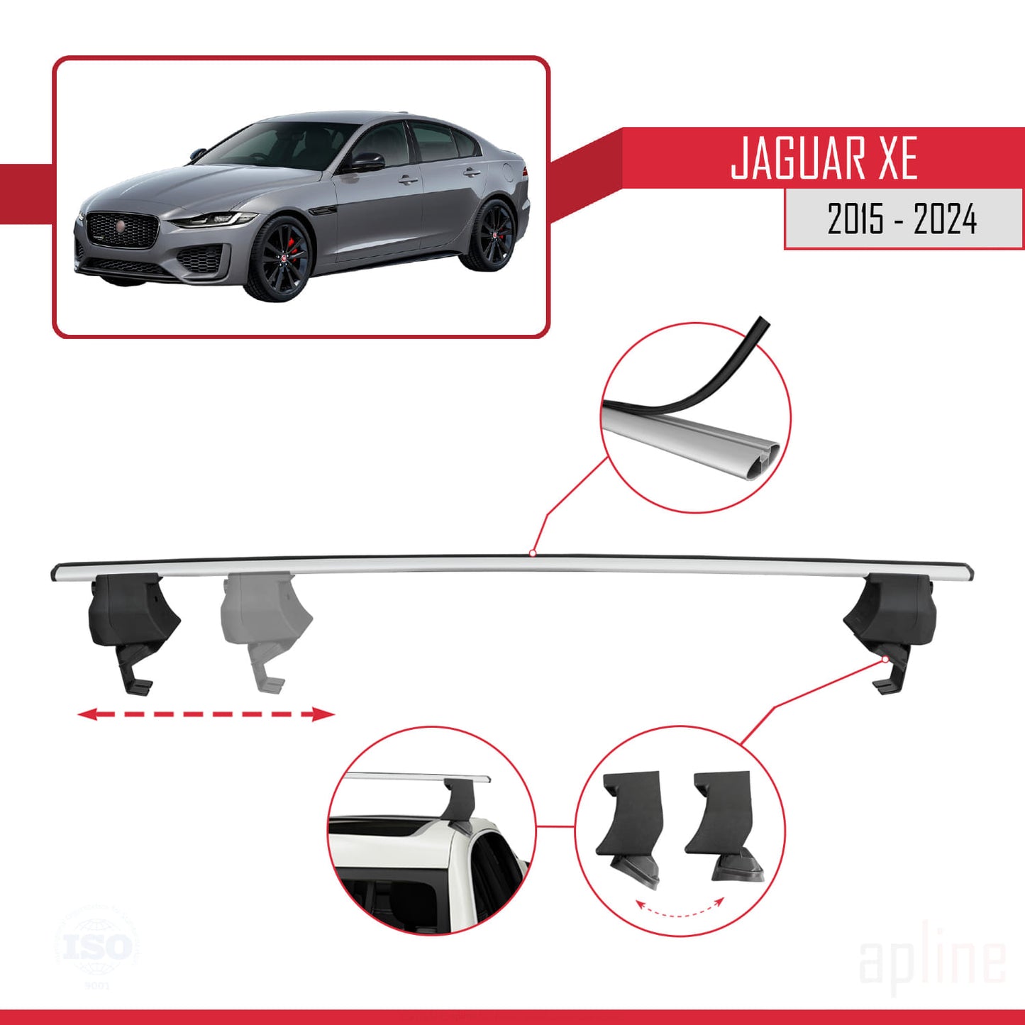 Compatible avec Jaguar XE (X760) 2015-2024 ACE-4 Barres de Toit Railing Porte-Bagages de Voiture Gris Aluminium 2 Barres