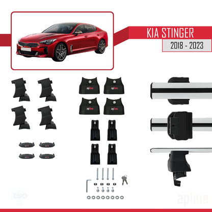 Compatible avec Kia Stinger 2018-2023 ACE-4 Barres de Toit Railing Porte-Bagages de Voiture Gris Aluminium 2 Barres