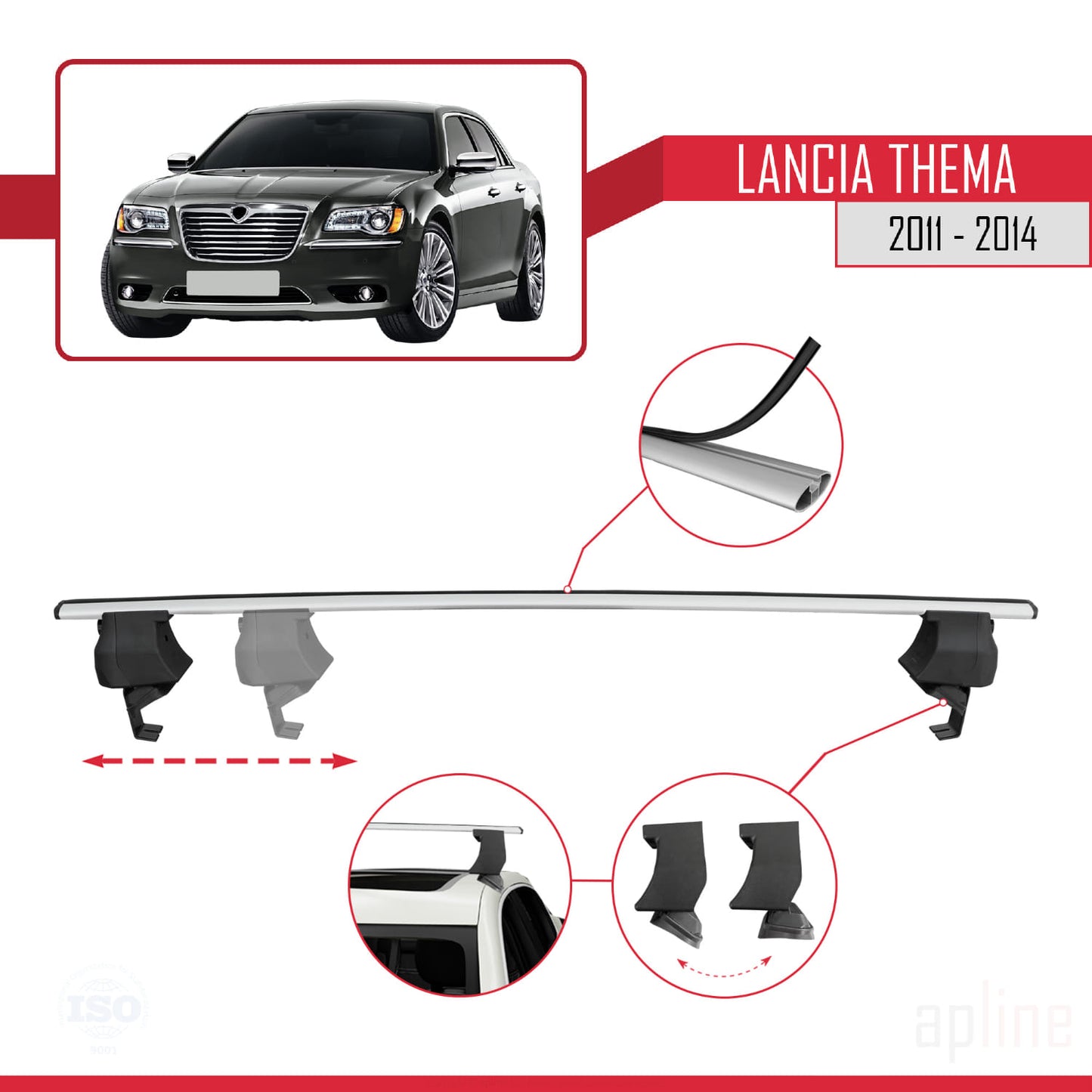 Compatible avec Lancia Thema 2 2011-2014 ACE-4 Barres de Toit Railing Porte-Bagages de Voiture Gris Aluminium 2 Barres