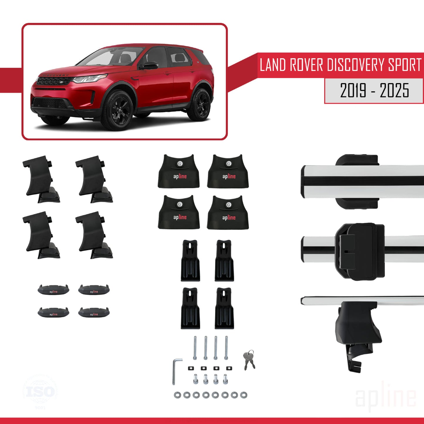 Compatible avec Land Rover Discovery Sport (L550) Post-Facelift 2019-2025 ACE-4 Barres de Toit Railing Porte-Bagages de Voiture Gris Aluminium 2 Barres
