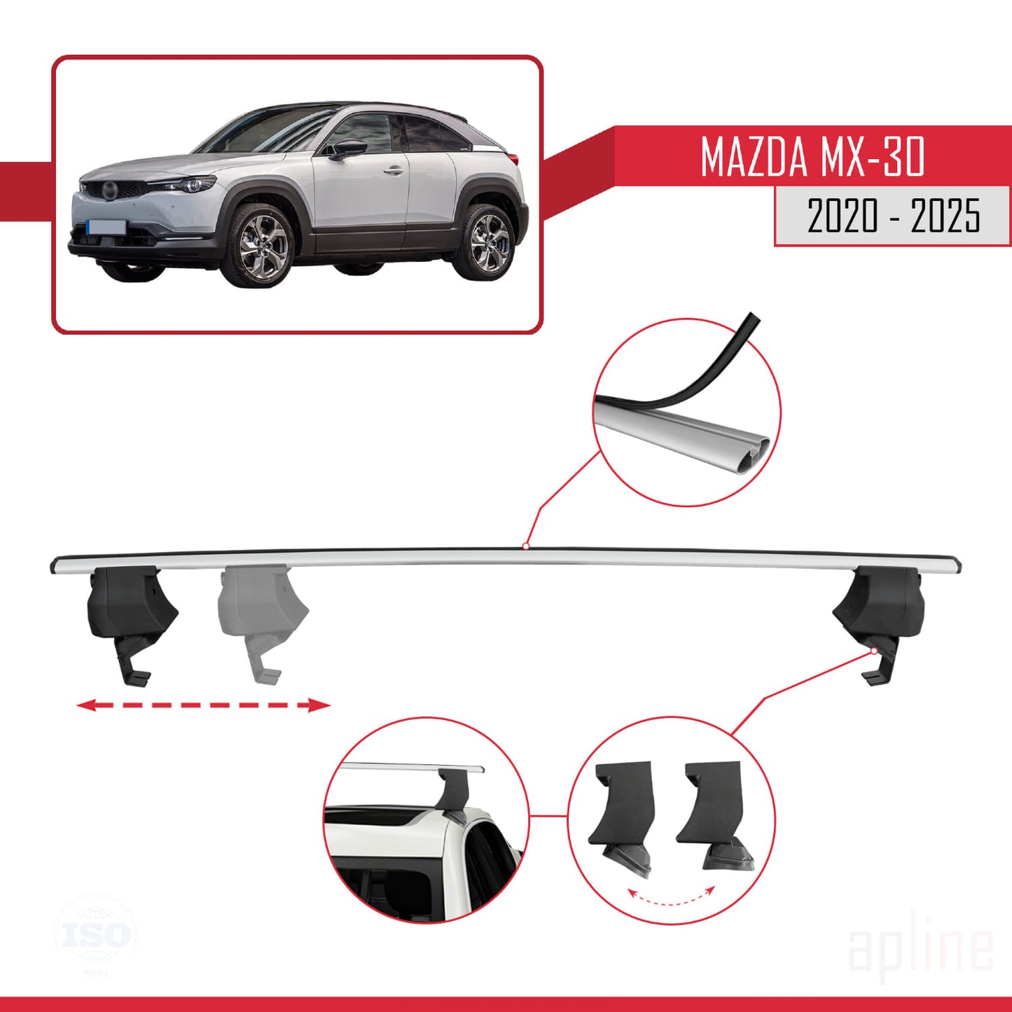 Compatible avec Mazda MX-30 (DR) 2020-2025 ACE-4 Barres de Toit Railing Porte-Bagages de Voiture Gris Aluminium 2 Barres