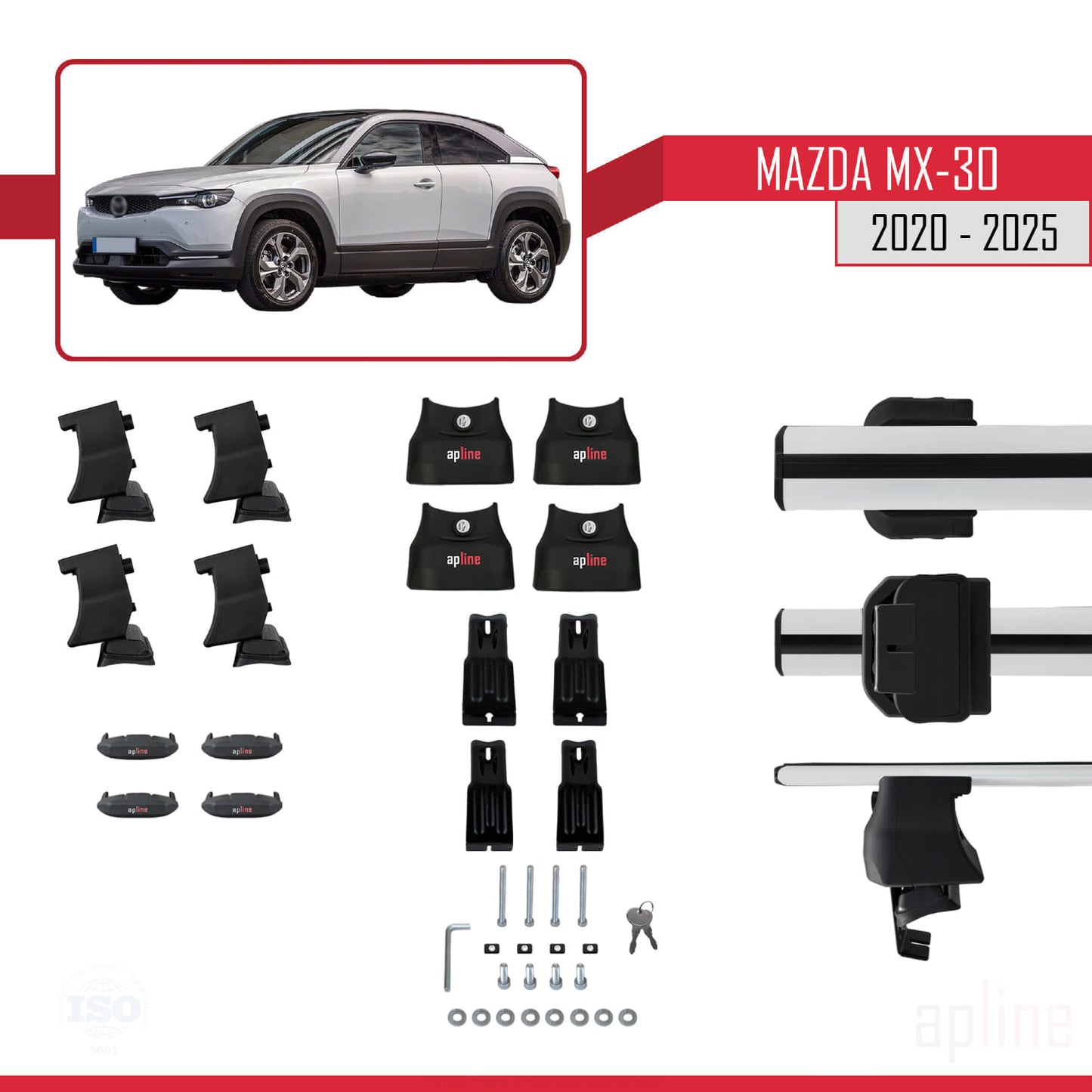 Compatible avec Mazda MX-30 (DR) 2020-2025 ACE-4 Barres de Toit Railing Porte-Bagages de Voiture Gris Aluminium 2 Barres