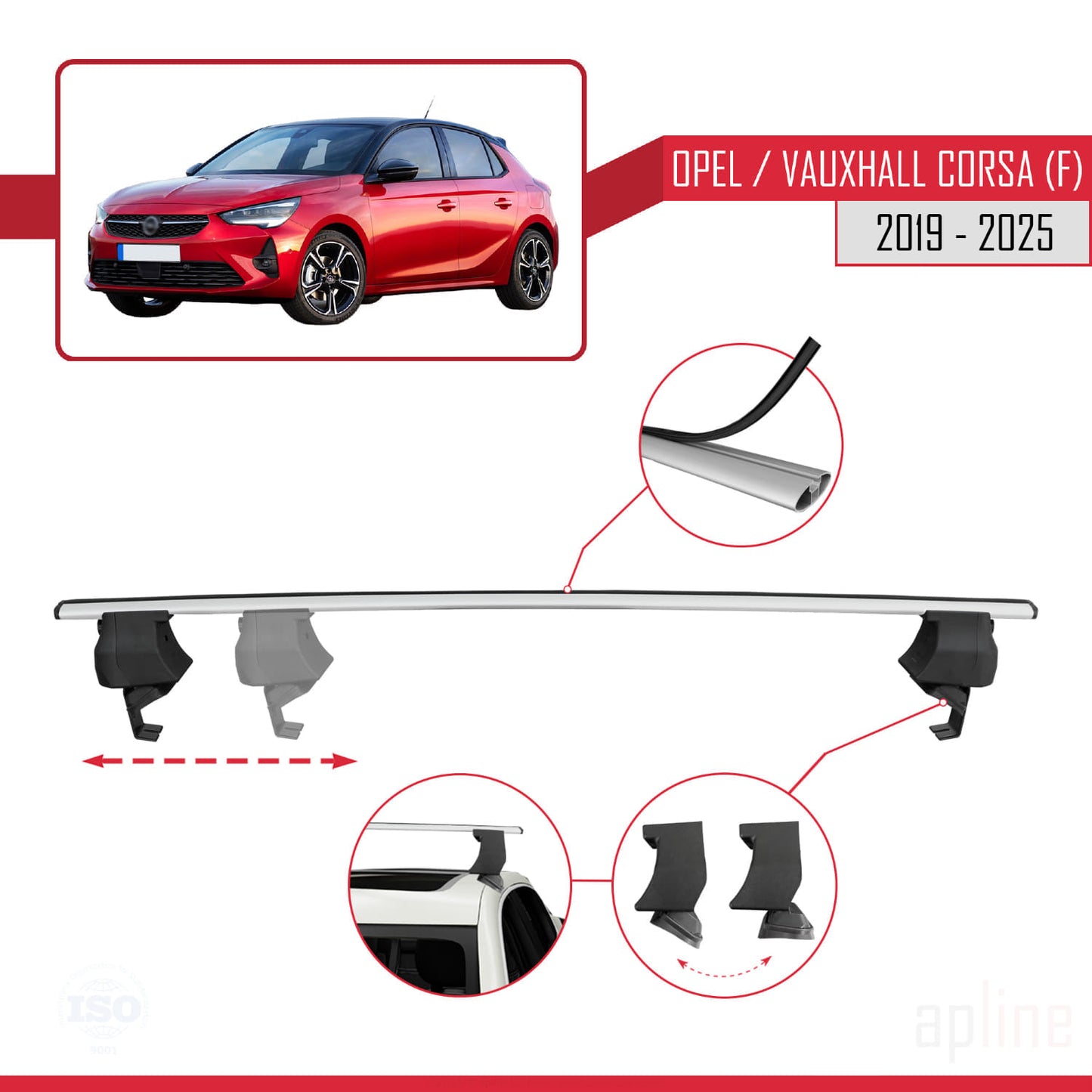 Compatible avec Opel/Vauxhall Corsa F 2019-2025 ACE-4 Barres de Toit Railing Porte-Bagages de Voiture Gris Aluminium 2 Barres