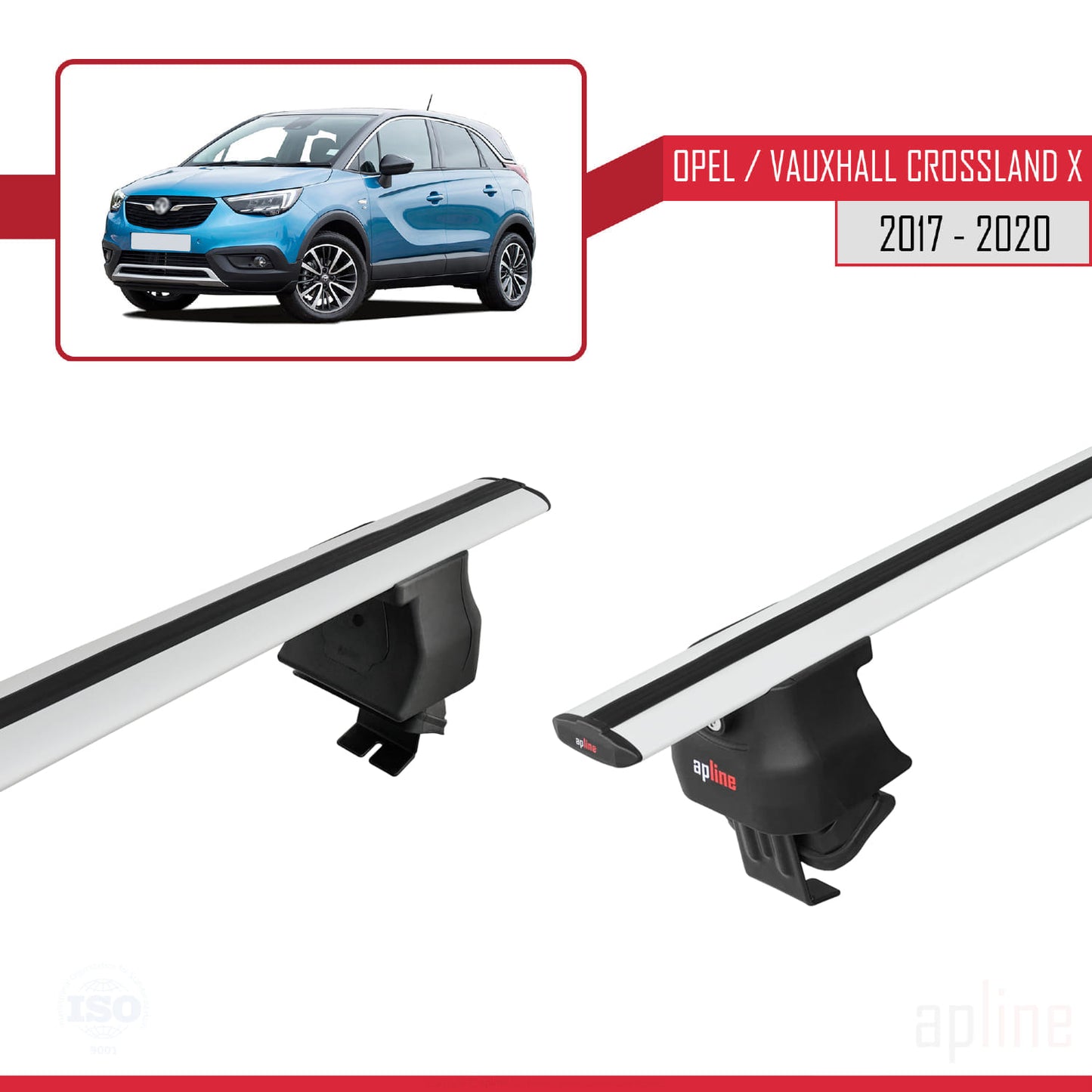 Compatible with Opel/Vauxhall Crossland X 2017-2020 ACE-4 Car Roof Rack Cross Bar Grey Aluminium 2 Bars