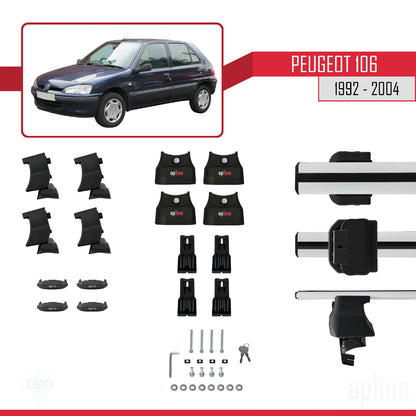 Compatible with Peugeot 106 1992-2004 ACE-4 Car Roof Rack Cross Bar Grey Aluminium 2 Bars