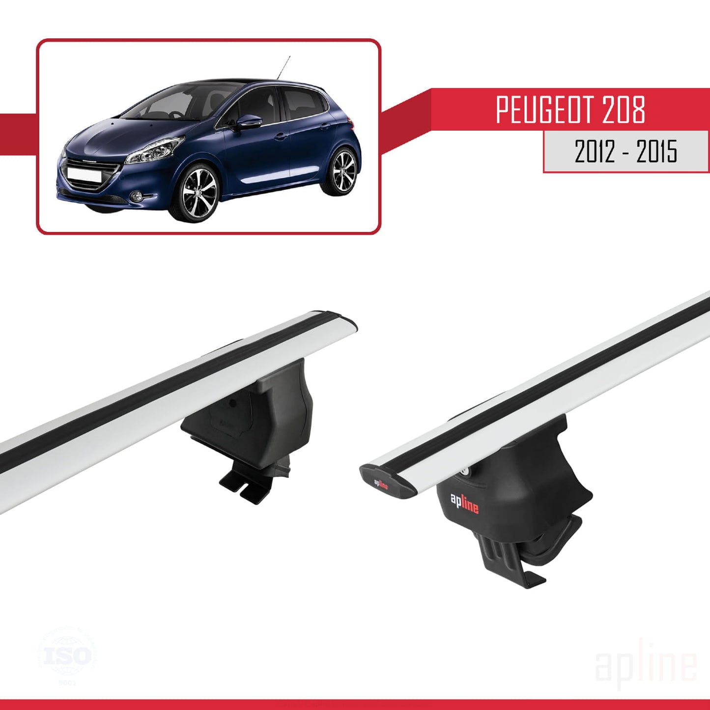 Compatible with Peugeot 208 (A9) Pre-Facelift 2012-2015 ACE-4 Car Roof Rack Cross Bar Grey Aluminium 2 Bars