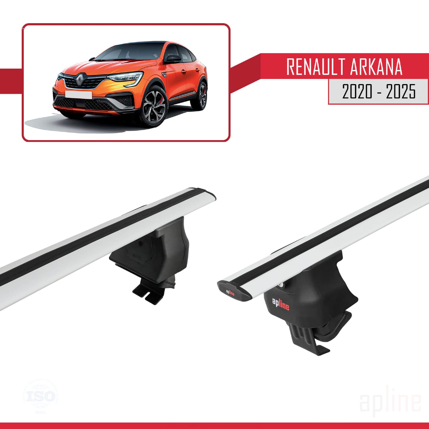 Compatible with Renault Arkana 2020-2025 ACE-4 Car Roof Rack Cross Bar Grey Aluminium 2 Bars